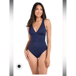 La Blanca Island Goddess Multi-Strap Cross-Back One Piece Indigo Swimsuit Sz 16
